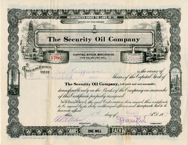 Security Oil Co. - Stock Certificate